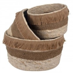 VANNERIE : SET 3 PANIERS FRANGE, design, modern