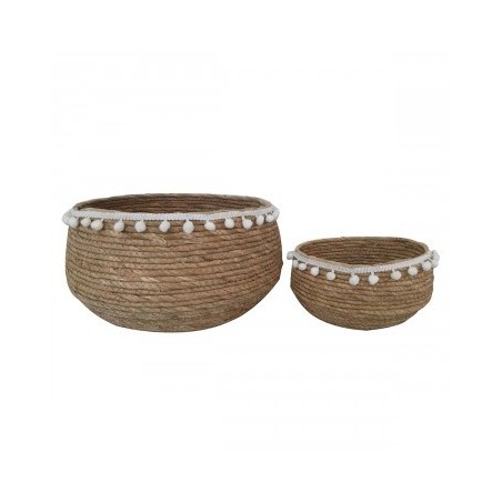 VANNERIE : SET 2 PANIERS POMPON , design, modern